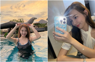 林莎泳池辣翻「深U條紋泳裝」濕身解放 半球呼之欲出掀暴動