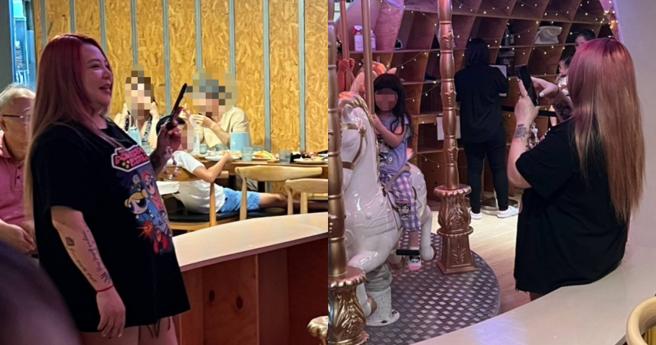 小甜甜拿手機替搭乘旋轉木馬的米苔目捕捉照片留念。（圖／讀者提供）