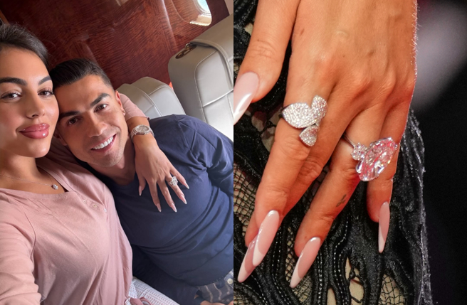 C罗与乔治娜宣布订婚，晒30克拉鸽子蛋钻戒（图／IG@georginagio、美联社）