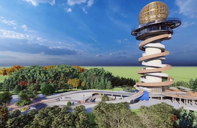 邻近受天宫高达50米的「松柏之星」高空景观塔也即将完工，未来与受天宫盛大庆典相互辉映，预料将吸引更多观光人潮。(丽宝集团提供)