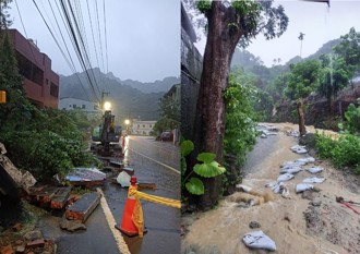大豪雨來襲！台中山區圍牆倒　市區馬路現湧泉
