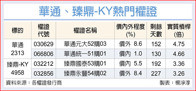 华通、臻鼎-KY热门权证