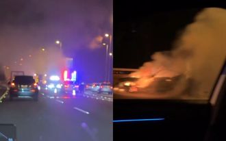 影》國8驚傳火燒車！轎車遭烈火吞噬 濃煙遮擋風玻璃