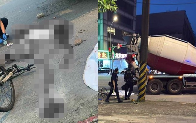 北市南港死亡车祸，单车女遭水泥车辗毙「脑浆外溢」。（图／翻摄画面）