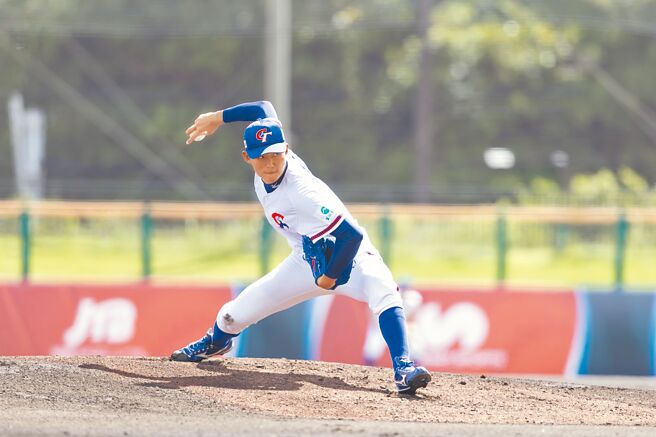 U18世界杯棒球赛，中华队「绿岛潜水艇」陈世展对波多黎各先发7局1分未失。（中华棒协提供）