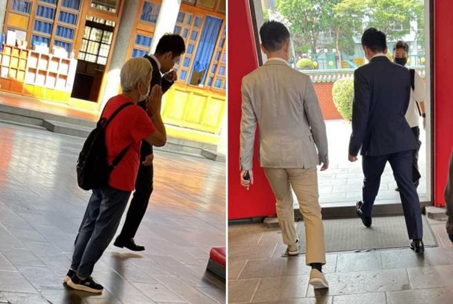 拜拜時態度十分虔誠，拜完後李洋快速離開行天宮展開當日行程。（圖／讀者提供）