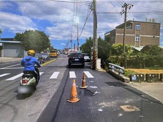 桃园芦竹妇人骑车遇坑洞 惨摔落1米深边坡