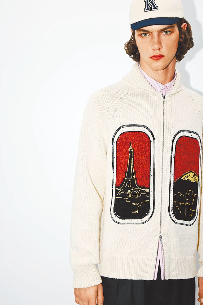 KENZO城市剪影白色針織開襟衫，2萬8300元。（KENZO提供）