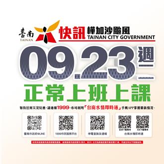 台南台中未列颱风警戒区 23日照常上班上课