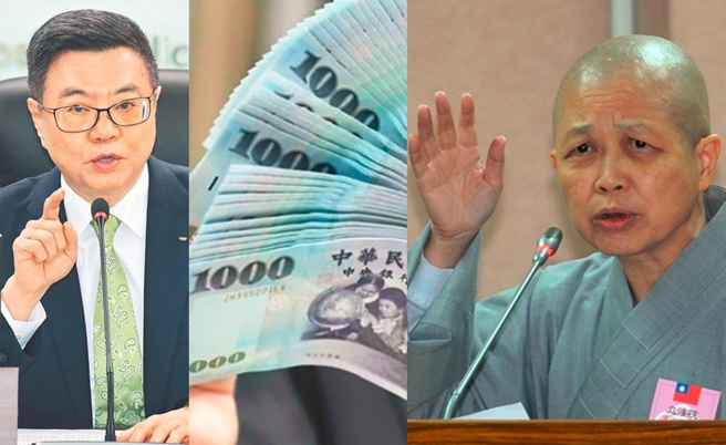 释昭慧（右）呼吁可让民眾自行选择拒领，卓荣泰（左）研议增设「不领取」选项，引亲绿人士炸锅。（合成图／示意图／资料照）