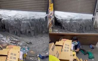 影》泥水灌入門市「水深及腰」 全聯員工肉身扛木板自救 
