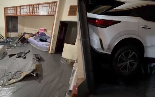 光復鄉泥水退去後，一處3樓透天厝的慘況曝光，原PO也希望其他人能透過畫面知道「災情有多嚴重」。（圖／網友@zhong98_43授權提供）