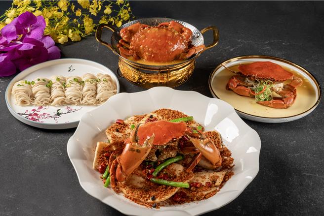 福粤楼「蟹舞金风」即日起至10月31日，推出3道匠心秋蟹佳肴，售价1488元至1688元不等。（图／福容大饭店桃园机场捷运A8店）