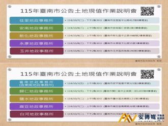 台南2026年10／03起連辦10場公告地價(現值)說明會