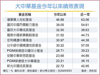 大中華基金 績效冠海外市場