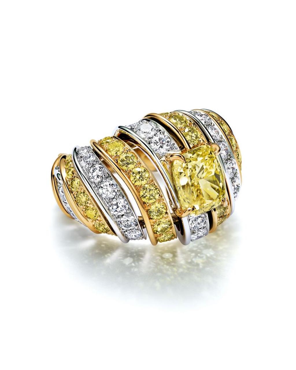 蒂芙尼Blue Book系列瀚海星螺(Shell)黃鑽戒指。(Tiffany & Co.提供)