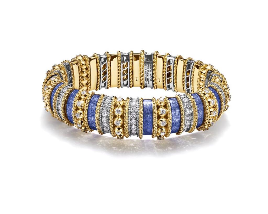 蒂芙尼Blue Book系列深海星芒 (Urchin)琺瑯黃K金手鐲。(Tiffany & Co.提供)