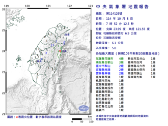 快訊》07：52花蓮規模5極淺層地震 最大震度4級