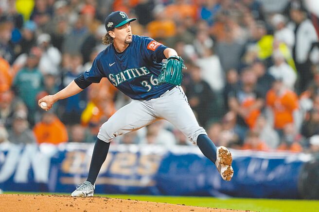 水手右投吉伯特对老虎先发6局飙出9K，仅失1分漂亮夺胜。（美联社）