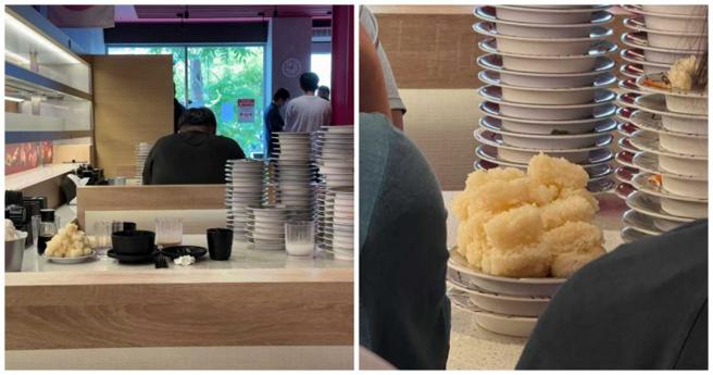 民眾在店内目击奥客把寿司当成生鱼片在吃，剩下满桌醋饭。（图／翻摄Threads／tsaiii._.03sp）