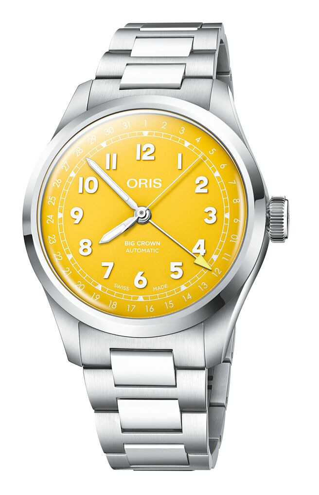 ORIS Big Crown指针式日历腕表，灿阳黄款，6万7500元。（ORIS提供）