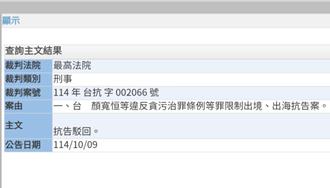 顏寬恒涉貪遭境管  最高法院駁回抗告  確定限制出境出海8月