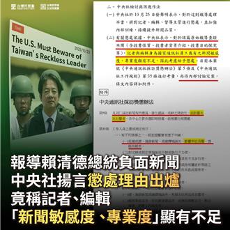 報導「魯莽領導人」遭懲處　她曝中央社回函幫賴多1罪名