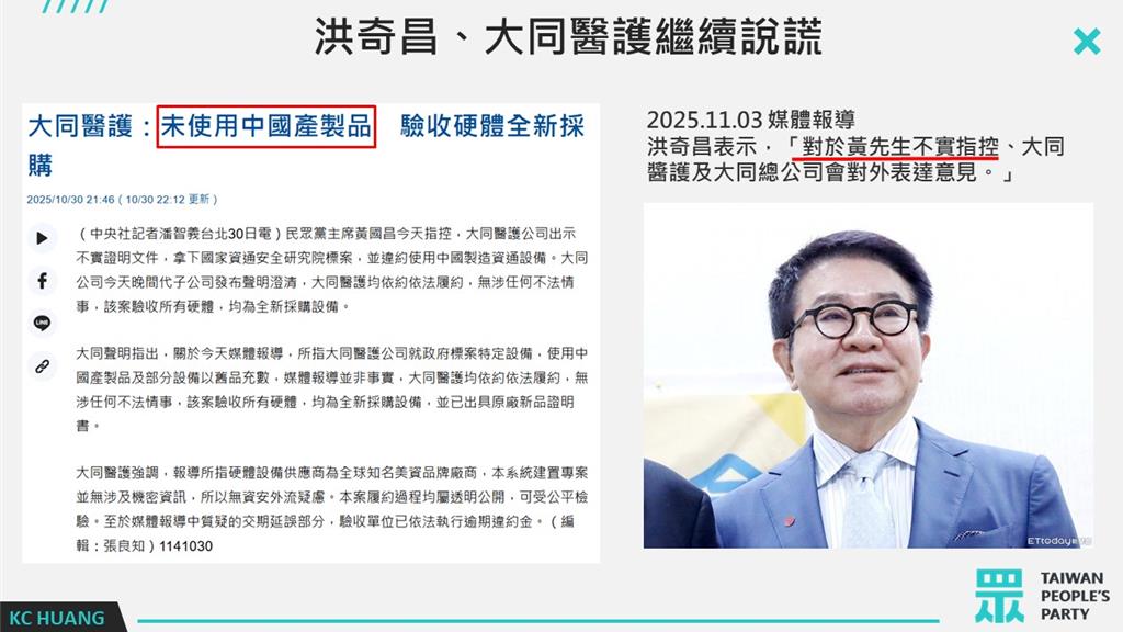 大同醫護違法用陸設備？資安院證實驗收不實   白委要洪奇昌出面道歉