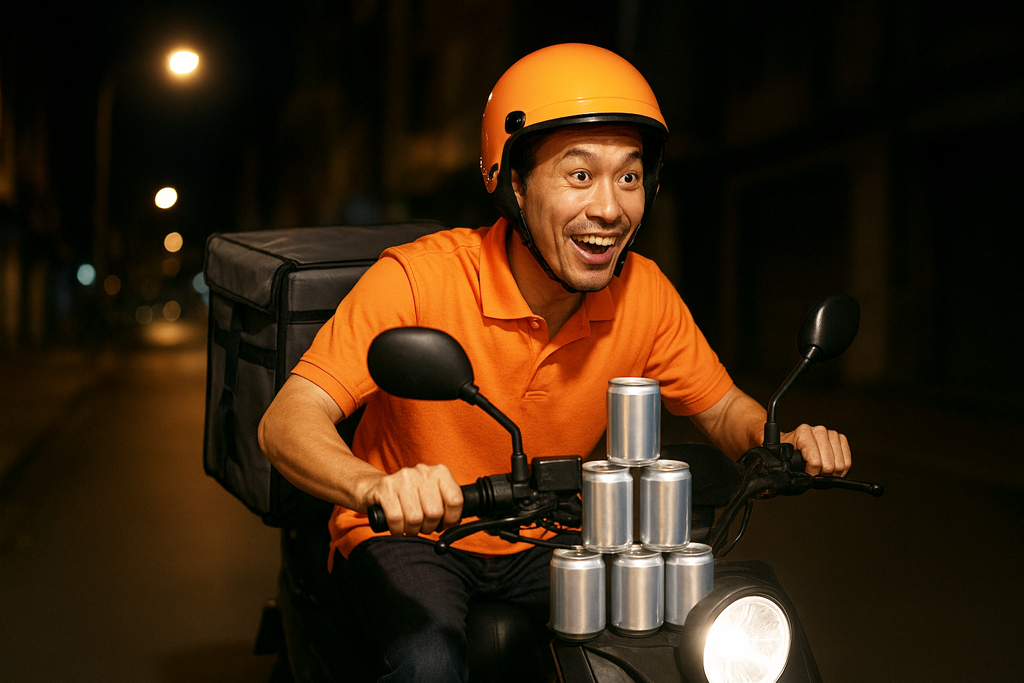 高峰時刻想多賺錢！外送員狂飲「提神飲料」下場超慘