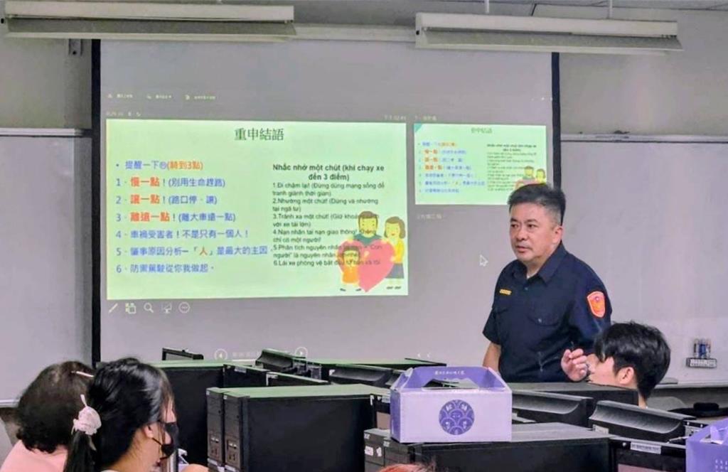 蘆竹警雙語宣導防詐 提醒越南學生勿信「假投資、一頁式廣告」