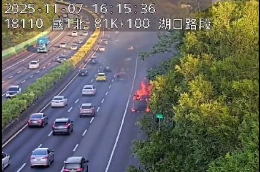 快訊》國1湖口路段北上火燒車　車流嚴重回堵