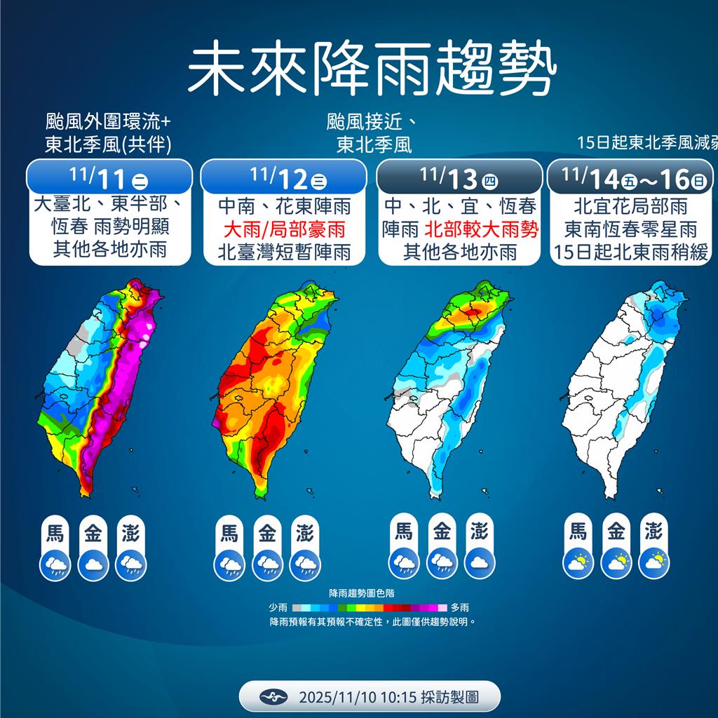 鳳凰最快下午發布海警！越晚雨越大、北東部防豪雨