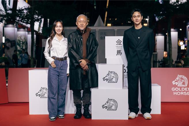 《丢包阿公到我家》演员小薰（左起）、张晓雄、刘冠廷8日齐聚金马影展。（金马提供）