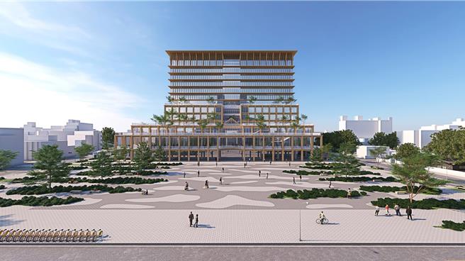 俗稱北棟大樓的「嘉義市市民中心」外觀示意圖被批評像「生命園區」、「靈骨塔」。(鄭光宏提供／呂妍庭嘉義傳真)