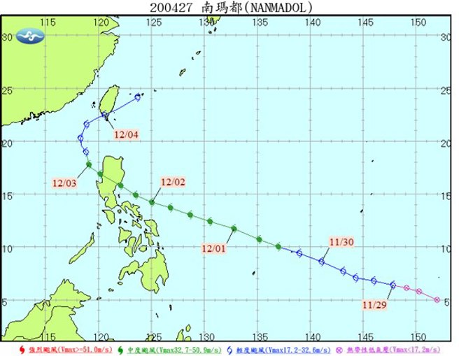 2004年南瑪都颱風路徑圖。（圖取自鄭明典粉專）