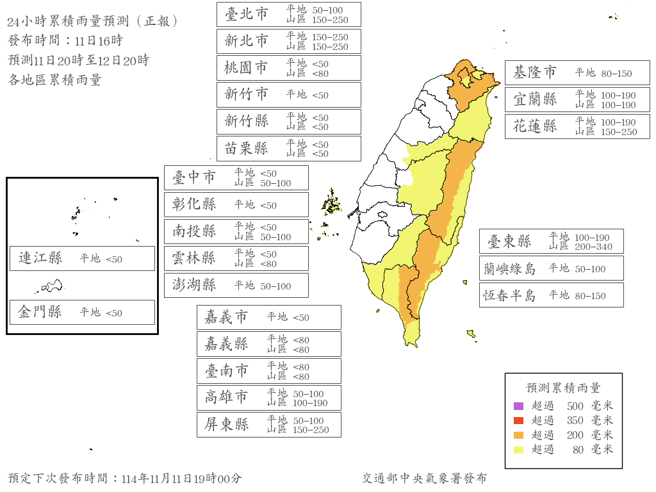 氣象署預估明日降雨趨勢。（圖／翻攝自氣象署）