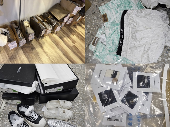 業者膽大包天，在忠孝東路精華地段的店面內，公開陳列販售「DIOR」、「CHANEL」、「LV」等一線國際精品的仿冒品，甚至利用通訊軟體經營熟客，接受「客製化」下單。（圖／簡銘柱翻攝）