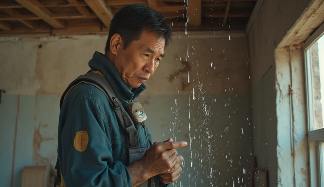 吳男於113年3月進行裝修時，赫然發現廚房、浴室及客廳天花板內部，存在大面積水漬、油漆剝落、裂縫，甚至鋼筋裸露等狀況。（示意圖、與本案無關／AI生成）