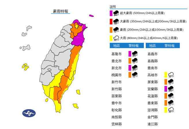 凤凰颱风逼近，气象署发布豪大雨特报。（图／翻摄自气象署）