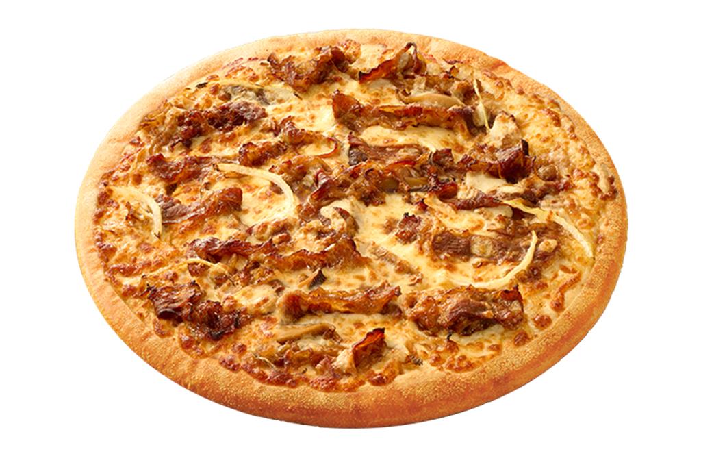 拿坡里披薩·炸雞推出新品「招牌牛丼披薩」。（三商餐飲提供／朱世凱台北傳真）