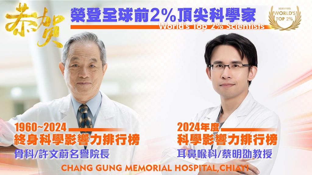 全球前2％頂尖科學家名單出爐 嘉義長庚2醫師入列