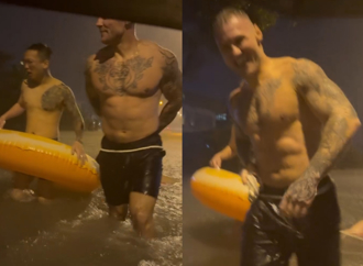 遊宜蘭遇淹水！刺青猛男團秒成「泳圈超人」 抬受困嬤上樓 超暖畫面曝