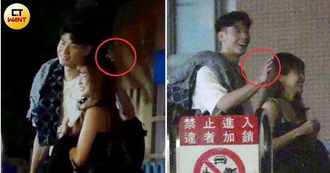 9月25日晚10点，冯晨轩与孟洁有说有笑，两人脸上都藏不住笑意，冯晨轩还充满爱意抚摸孟洁的头。（图／本刊摄影组）