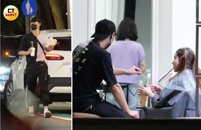 等待孟洁弄头髮的时间，冯晨轩先去觅食，随后不忘为她买了餐点饮料。（图／本刊摄影组）