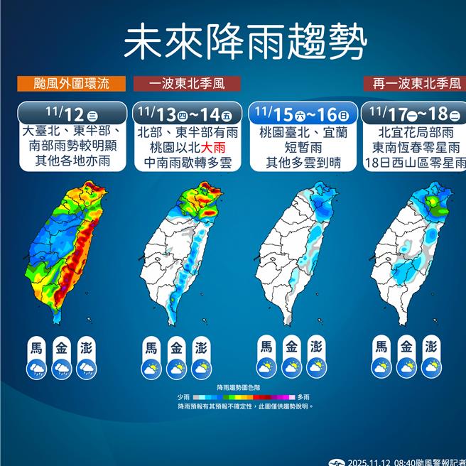 輕颱「鳳凰」暴風圈已經進入台灣南部陸地，氣象署指出，過去3小時颱風強度減弱，暴風圈也有縮小趨勢，陸上警戒範圍從10縣市縮減至8縣市。（氣象署提供）