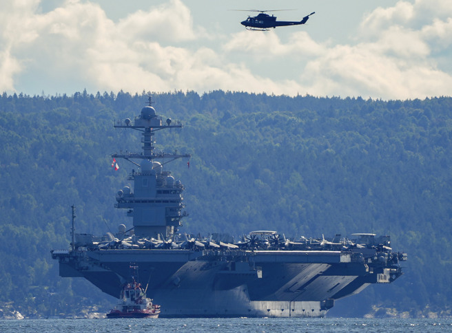 美国海军最先进航母「福特」号（USS Gerald R. Ford，CVN-78）的资料照。（美联社）