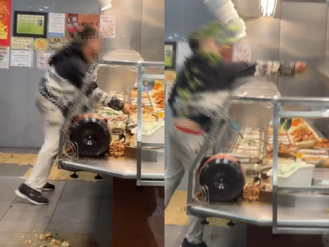 台中男肚子餓，要求「吃免錢飯」遭拒，竟大暴走丟菜刀砸店。（民眾提供）