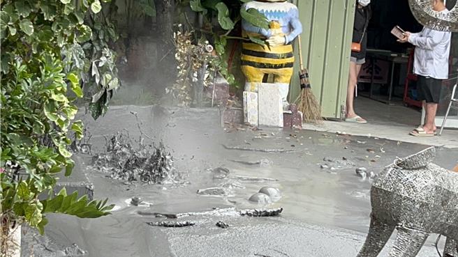 輕颱鳳凰尚未登陸，屏東萬丹泥火山12日搶先噴發，由於屏東天氣陰涼無雨，因此吸引不少人潮前往「朝聖」，大批民眾搶拍泥火山噴發，意外成為颱風天奇景。（謝佳潾攝）