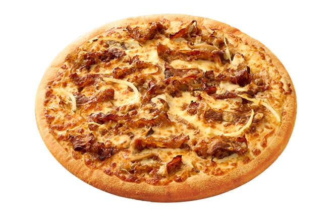 拿坡里披萨·炸鸡推出新品「招牌牛丼披萨」。（三商餐饮提供／朱世凯台北传真）
