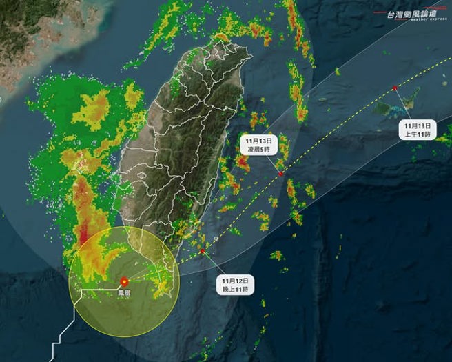 凤凰颱风登陆前主体已经松散。（翻摄台湾颱风论坛脸书）